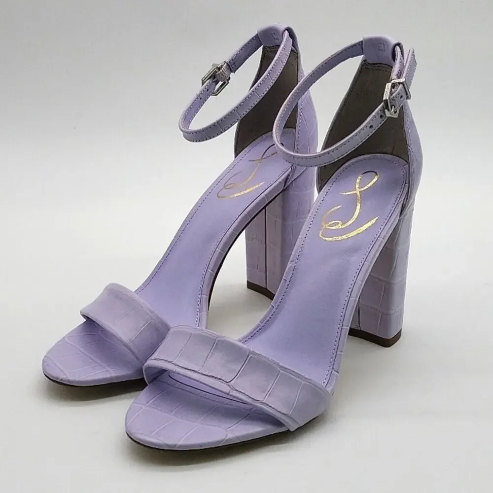 Sam Edelman Yaro Lilac Croc Leather Block Heel Sandals Women’s 7.5 New With Box